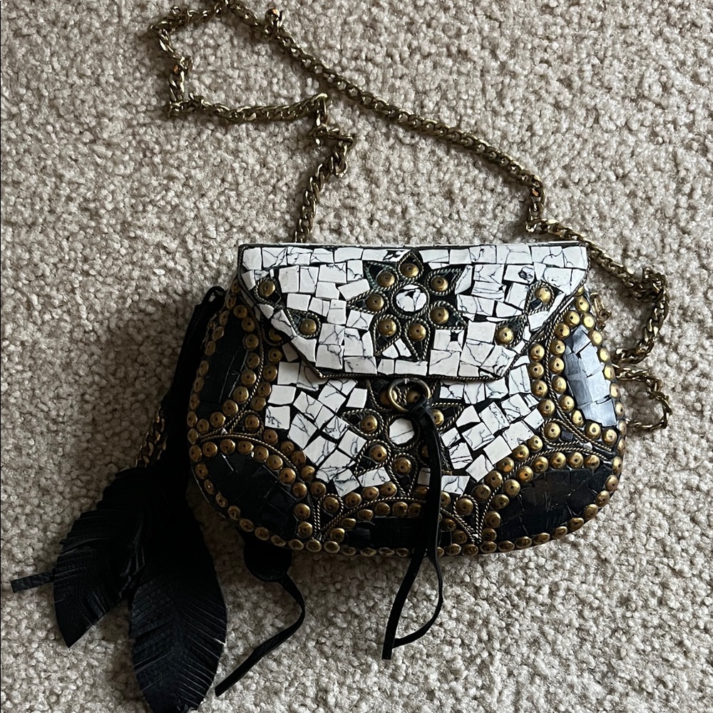 Mosaic Black and White Crossbody Metal Bag (NEW)
